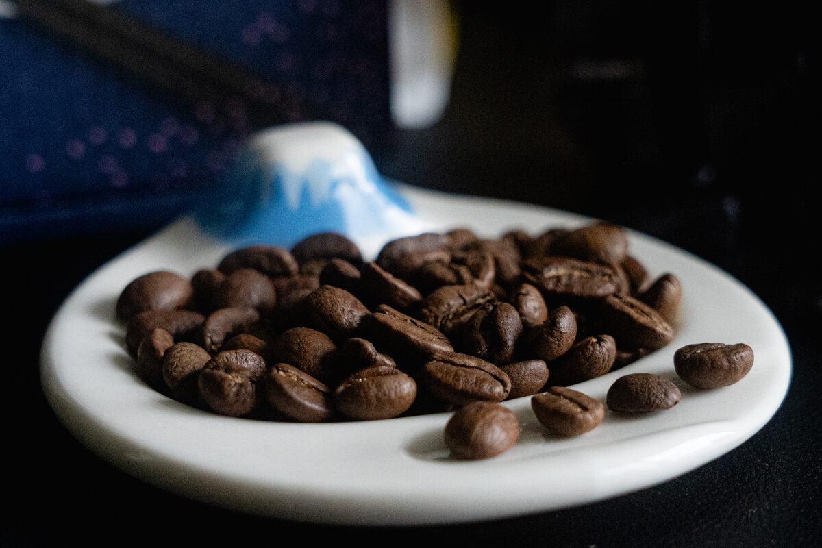 A small white dish of glossy roasted beans.